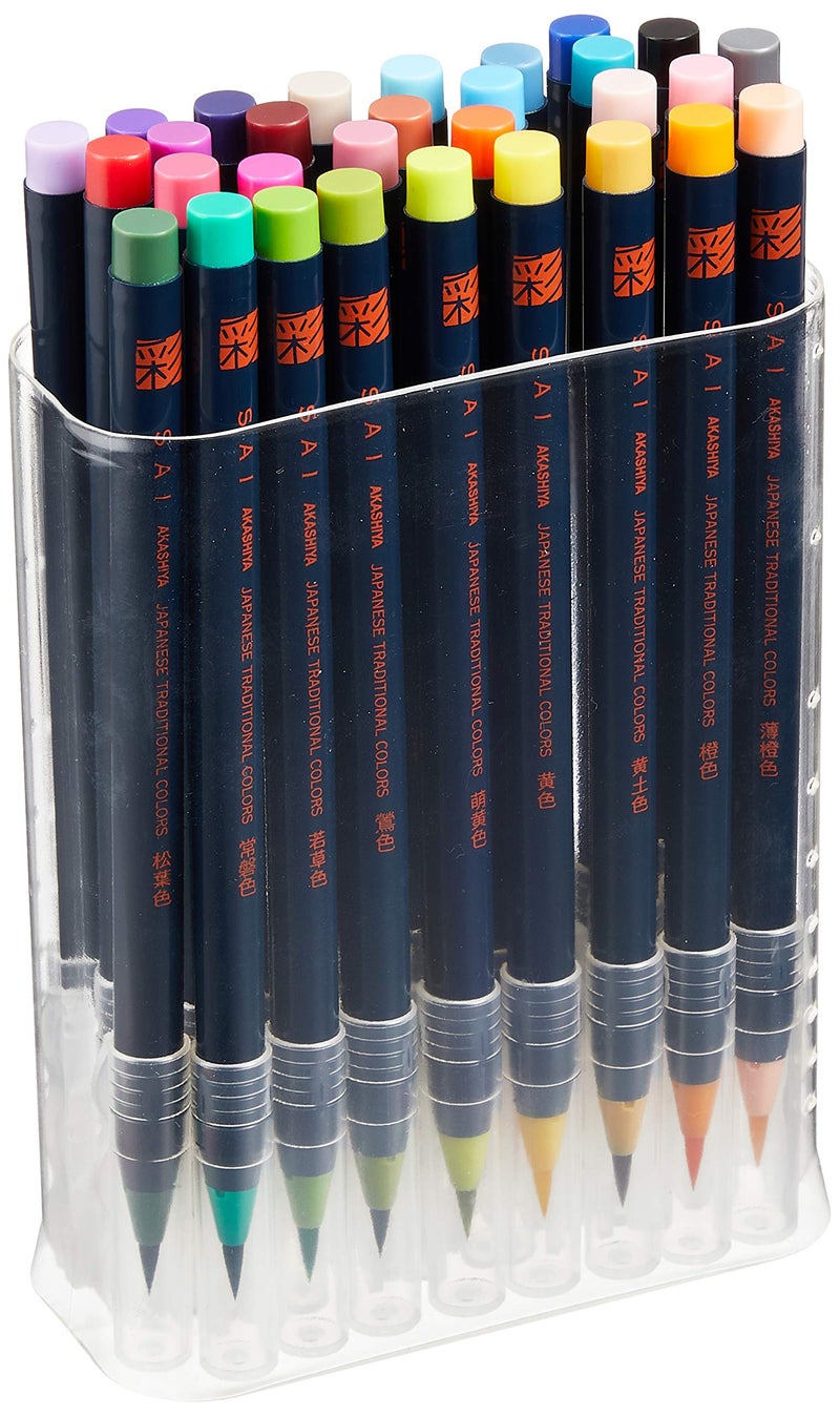 Akashiya Watercolor Brush Pen 30 Japanese Traditional Color Set (CA200/30V) - Image 1